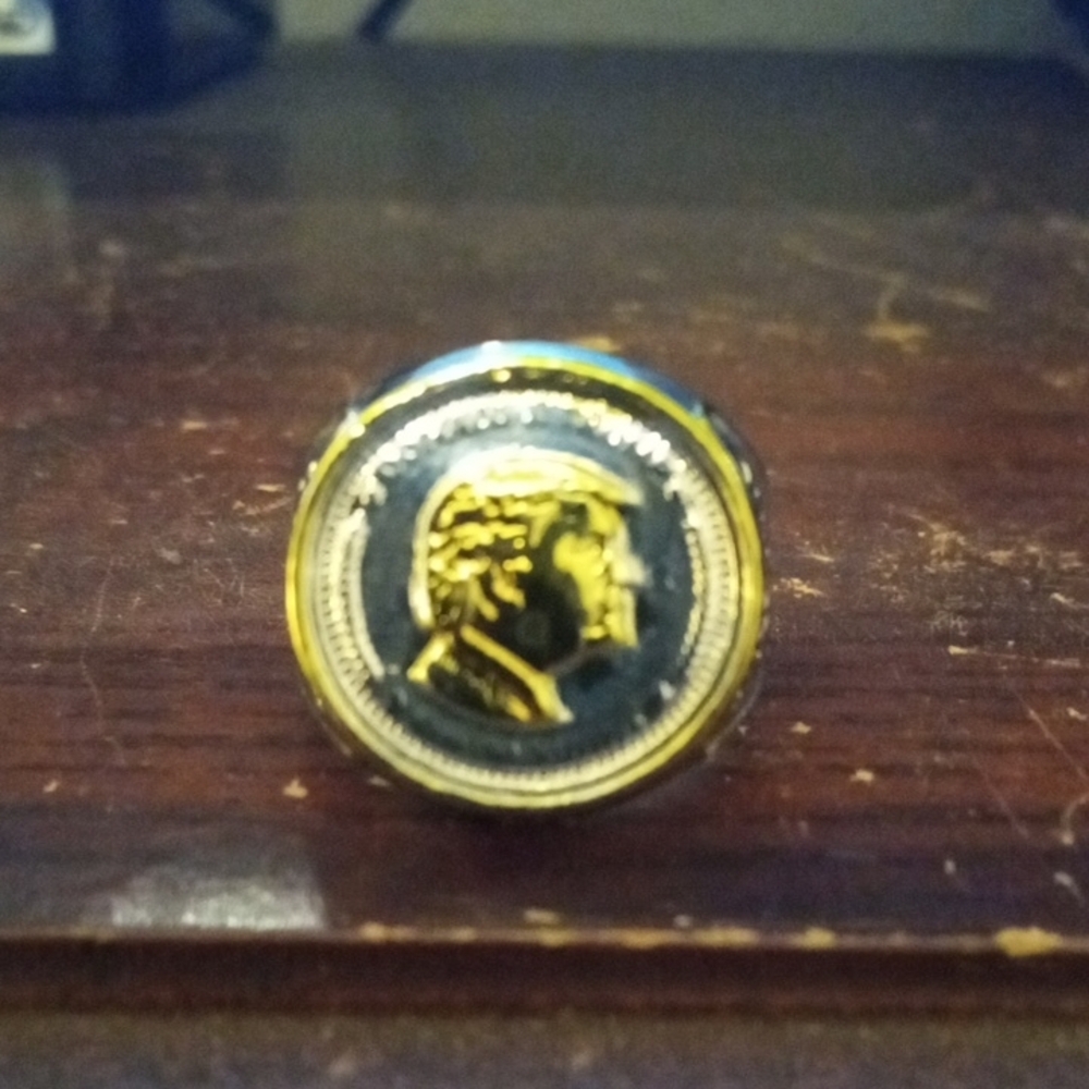 Men's Donald J Trump Gold and Stainless Steel 45th POTUS Cameo Ring
